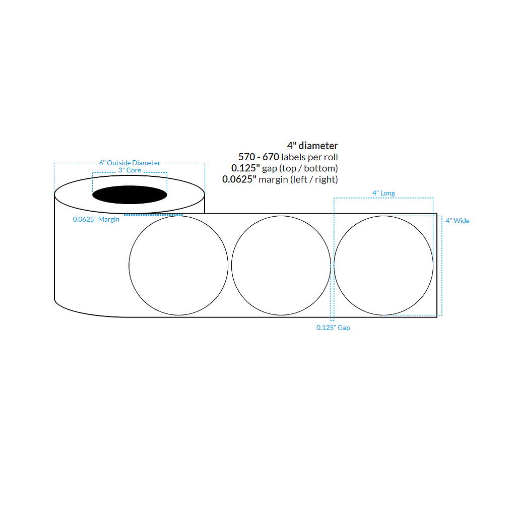 [100439-3X6-HGB-151-1000000] 4" High Gloss Polypropylene BOPP {Circle} Roll Labels  (3"Core/6"OD)
