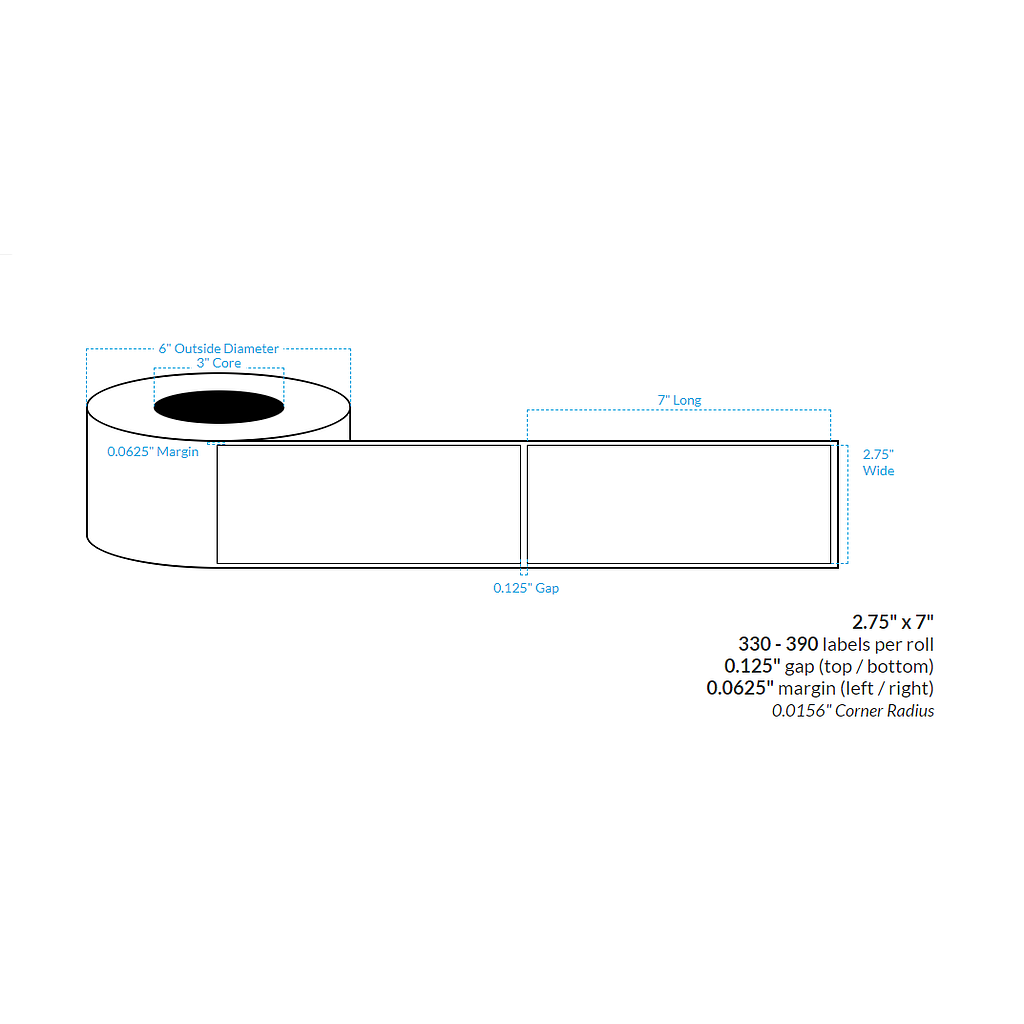 [103392-3X6-HGB-162-1000000] 2.75" X 7" High Gloss White Polypropylene BOPP {Square Corners} Roll Labels (3"Core/6"OD)