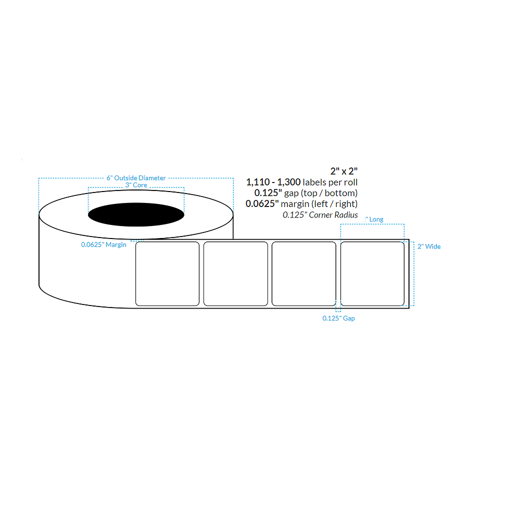 [100707-3X6-RHGP-162-1000000] 2" X 2" Removable High Gloss Paper {Rounded Corners} Roll Labels  (3"Core/6"OD)