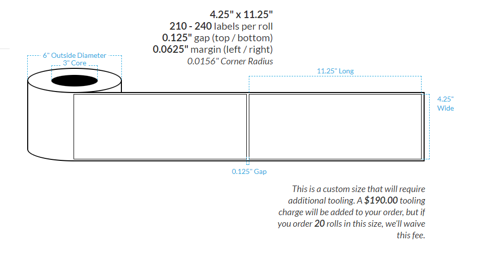 [103615-3X6-HGB-151-1000000] 4.25" X 11.25" Premium High Gloss White Polypropylene BOPP {Square Corners} Roll Labels  (3"Core/6"OD)