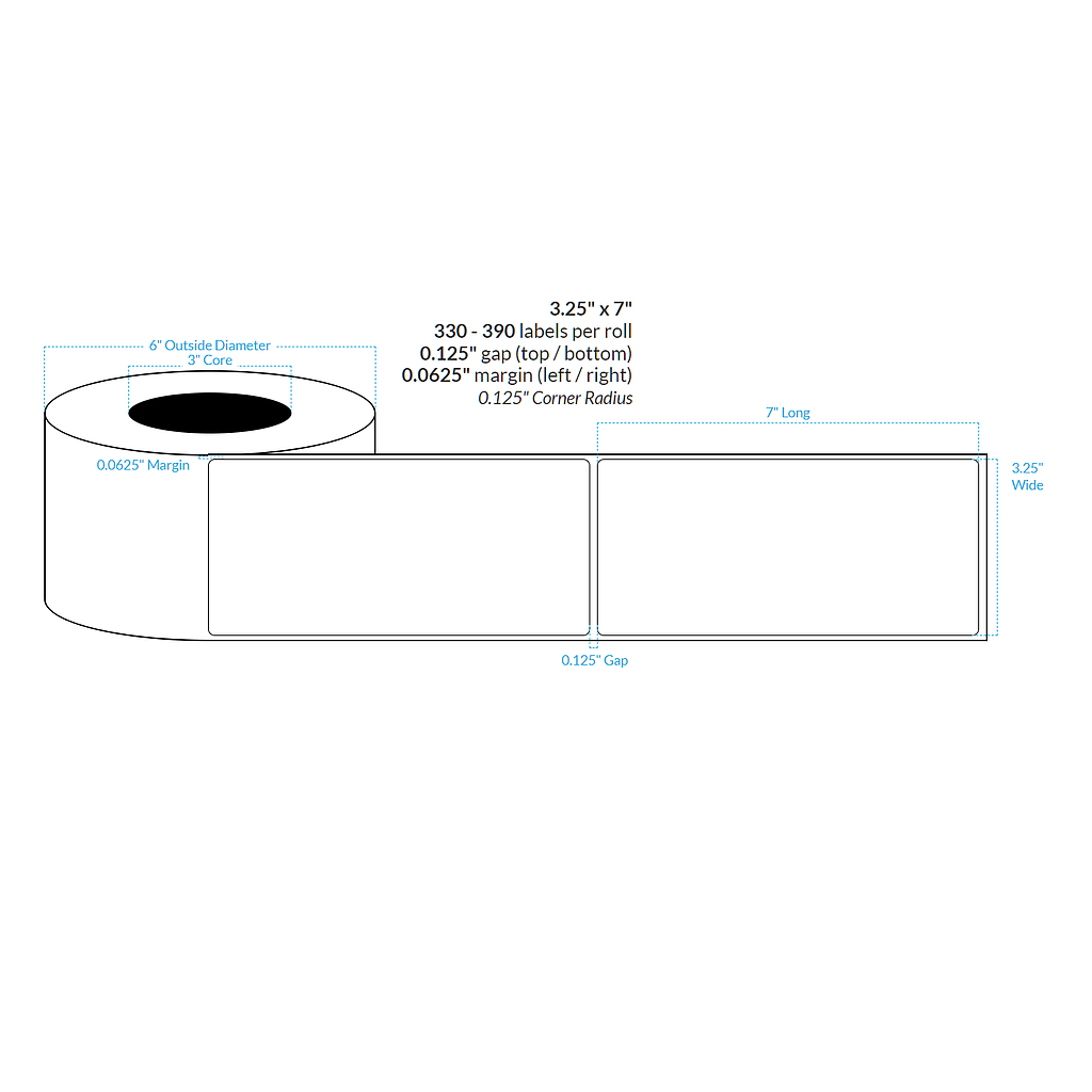 [101432-3X6-HGB-151-1000000] 3.25" X 7" PREMIUM HIGH GLOSS WHITE Polypropylene BOPP {ROUNDED CORNERS} Roll Labels (3"CORE/6"OD)