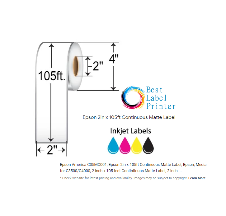 [C35MC001] 2" X 105' EPSON COLORWORKS MEDIA PREMIUM MATTE LABELS (COLORWORKS C3500/C4000 SERIES) (2"CORE/4"OD)