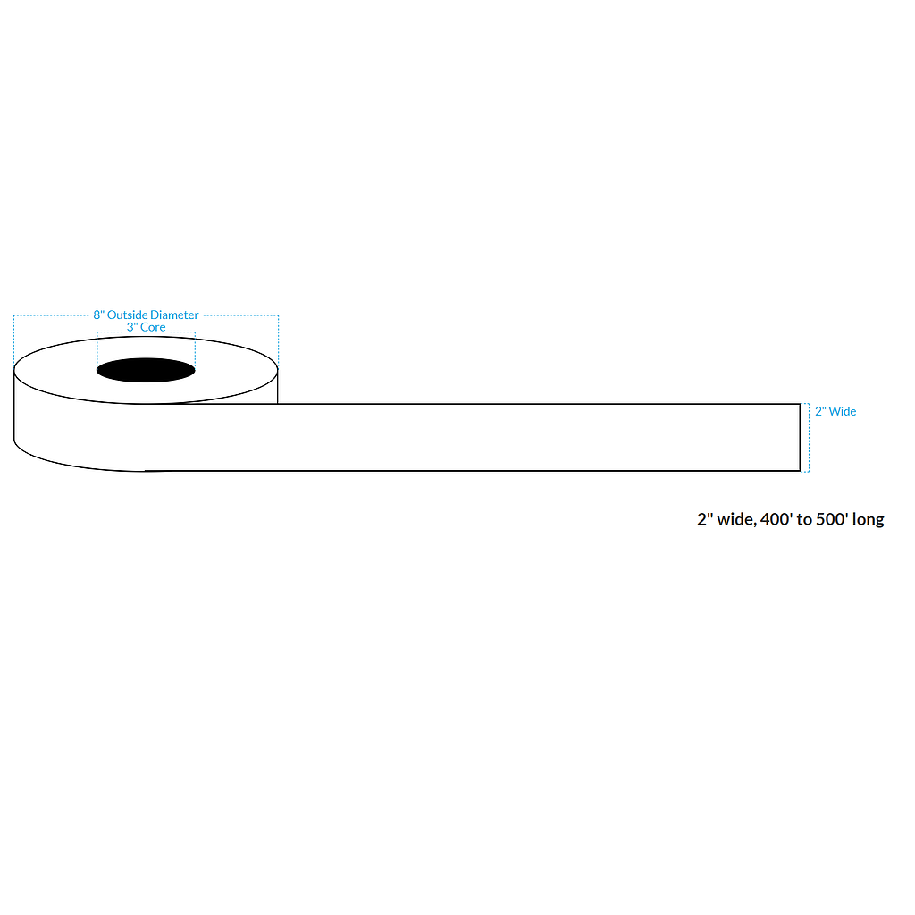 [101065-3X8-HGB-182-1010000] 2" X 500' High Gloss White Polypropylene BOPP {Continuous} Roll Labels  (3"Core/8"OD)