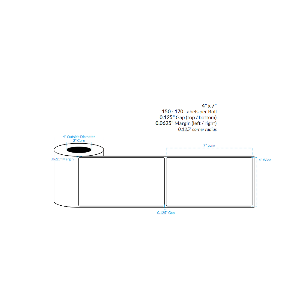 4" X 7" Matte Kimdura {Rounded Corners} Roll Labels  (2"Core/4"OD)