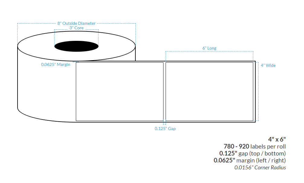 4" X 6" BiODegradable Matte Paper {Square Corners} Roll Labels  (3"Core/8"OD)