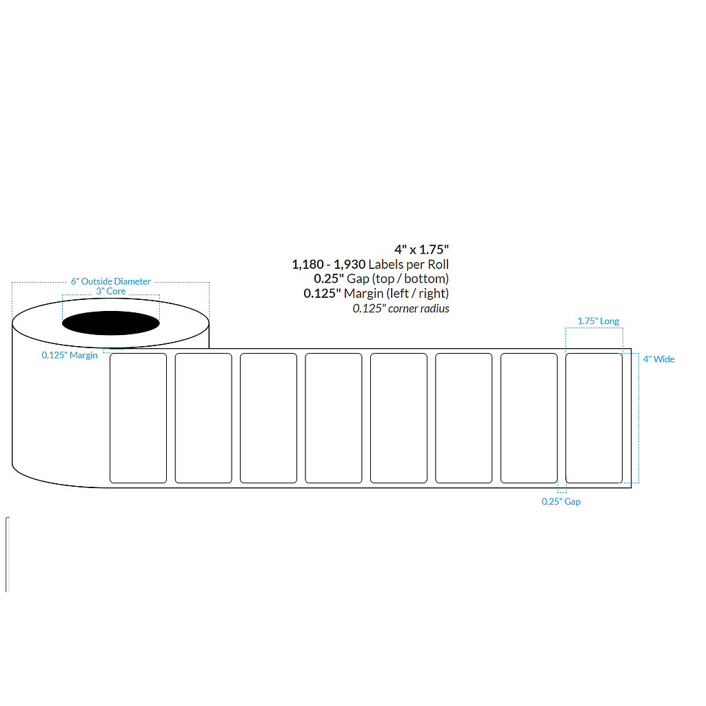 [100155-3X6-HGB-113-1000000] 4" X 1.75" High Gloss White Polypropylene (BOPP) {Rounded Corners} Roll Labels  (3"Core/6"OD)