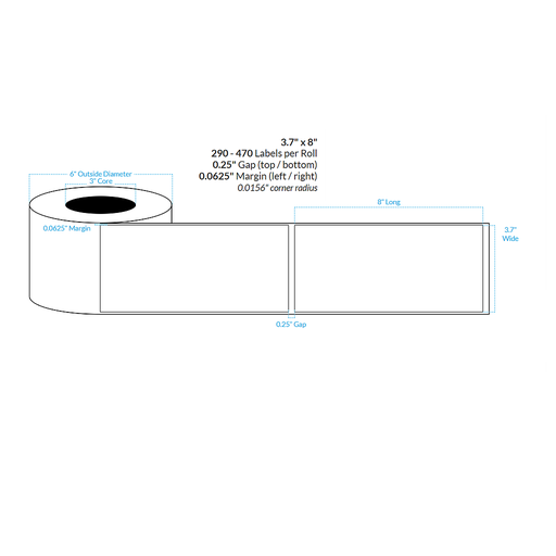[103905-3X6-HGB-151-1000000] 3.7" x 8" HIGH GLOSS WHITE Polypropylene BOPP {SQUARE CORNERS} Roll Labels  (3"CORE/6"OD)