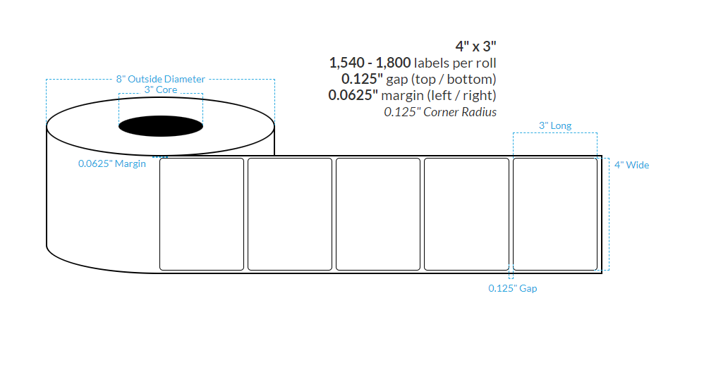 [100859-3X8-SSH-161-1000000] 4" X 3" SMOOTH SILVER HOLOGRAPHIC {ROUNDED CORNERS} Roll Labels  (3"CORE/8"OD)