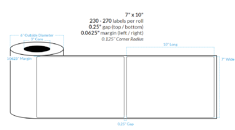 [101386-3X6-MWP-149-1000000] 8.25" x 10.875" MATTE WHITE Paper {ROUNDED CORNERS} Blank Roll Labels  (3"CORE/6"OD)