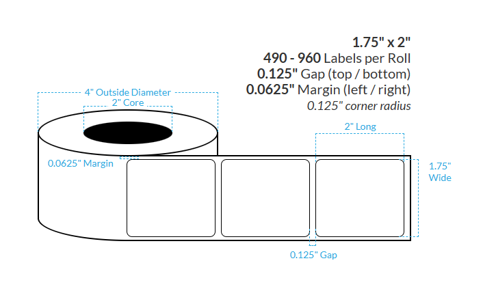 [100317-2X4-GPET-125-1000000] 1.75" x 2" GOLD HYBRID PET {ROUNDED CORNERS} Roll Labels (2"CORE/4"OD)