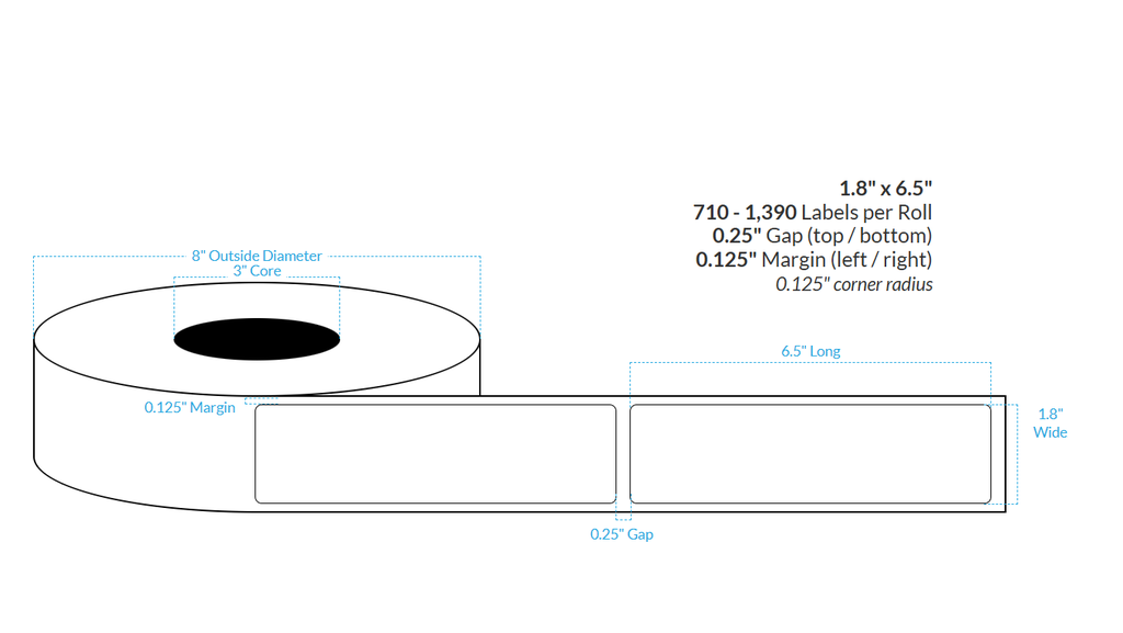[100900-3X8-GPET-182-1000000] 1.8" X 6.5" Gold Hybrid PET {Rounded Corners} Roll Labels  (3"Core/8"OD)