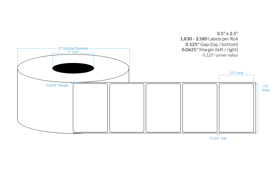 [100927-3X8-SSH-182-1000000] 3.5" X 2.5" Smooth Silver Holographic {Rounded Corner} (3"Core/8"OD)