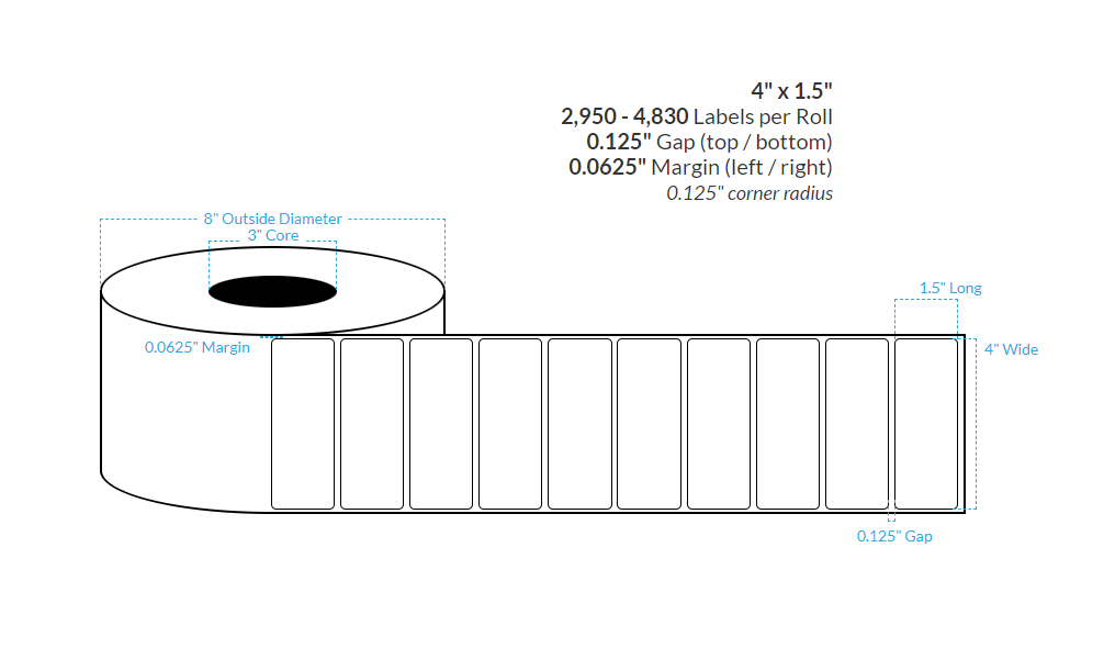 3.5" X 2.5" Gold Hybrid PET {Rounded Corners} Roll Labels  (3"Core/8"OD)