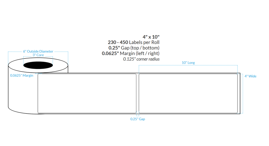 4" X 10" Matte White Polypropylene BOPP Extreme Tack {Rounded Corners} Roll Labels (3"Core/6"OD)