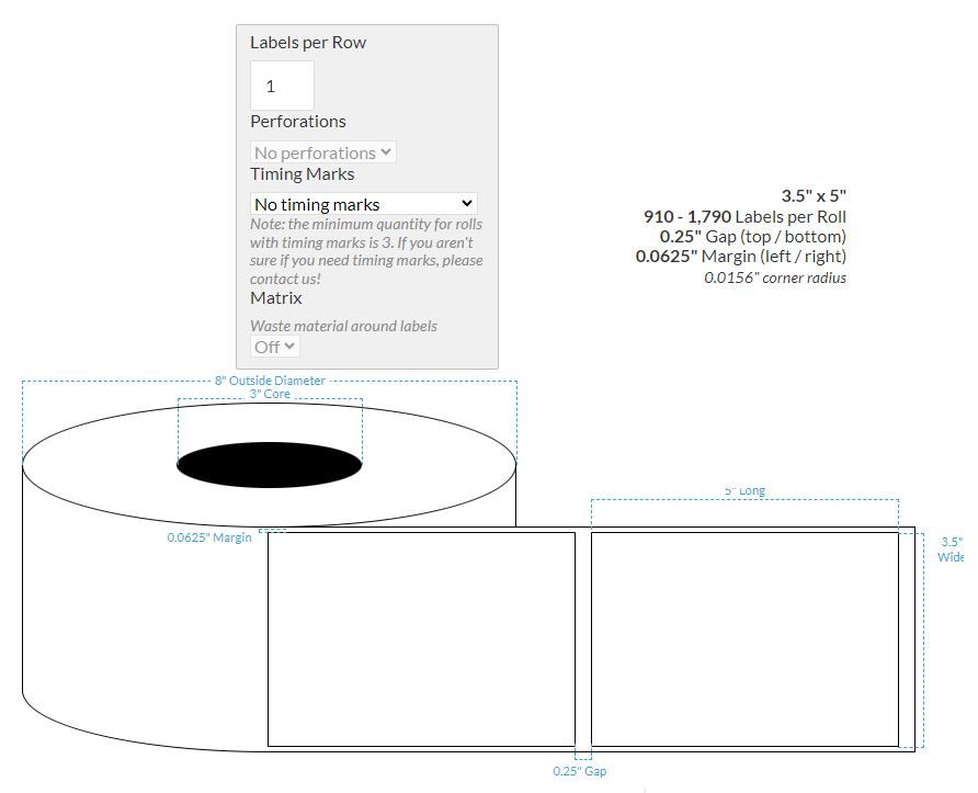 [101961-3X8-HGB-129-1000000] 3.5" X 5" High Gloss White Polypropylene (BOPP) {Square Corners} Roll Labels  (3"Core/8"OD)