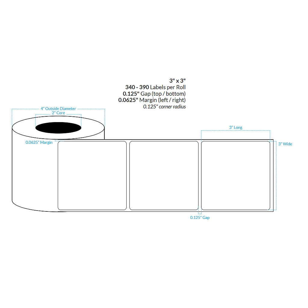 [100603-2X4-MWBET-195-1000000] 3" X 3" Matte White Extreme Tack Polypropylene BOPP {Rounded Corners} Roll Labels  (2"Core/4"OD)