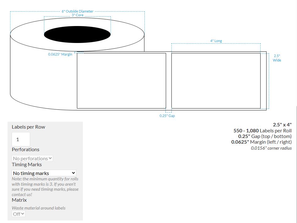 [102249-3X6-CB-151-1100000] 2.5" X 4" INKJET CLEAR Polypropylene BOPP {REC/SQUARE} Roll Labels (3"CORE/6"OD)