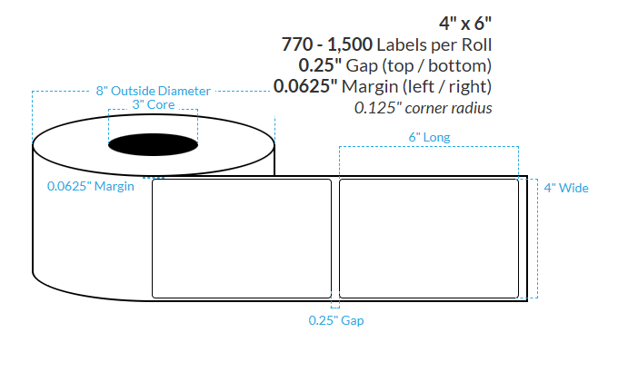 4" x 6" CANON LX-P5510 MATTE WHITE BOPP {ROUNDED CORNERS} Roll Labels  (3"CORE/8"OD)