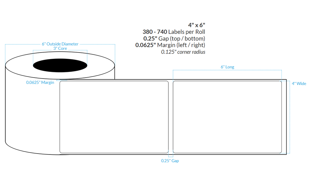 4" X 6" MATTE WHITE BOPP (BS5609 CERTIFICATION) {ROUNDED CORNERS} Blank Roll Labels  (3"CORE/8"OD)