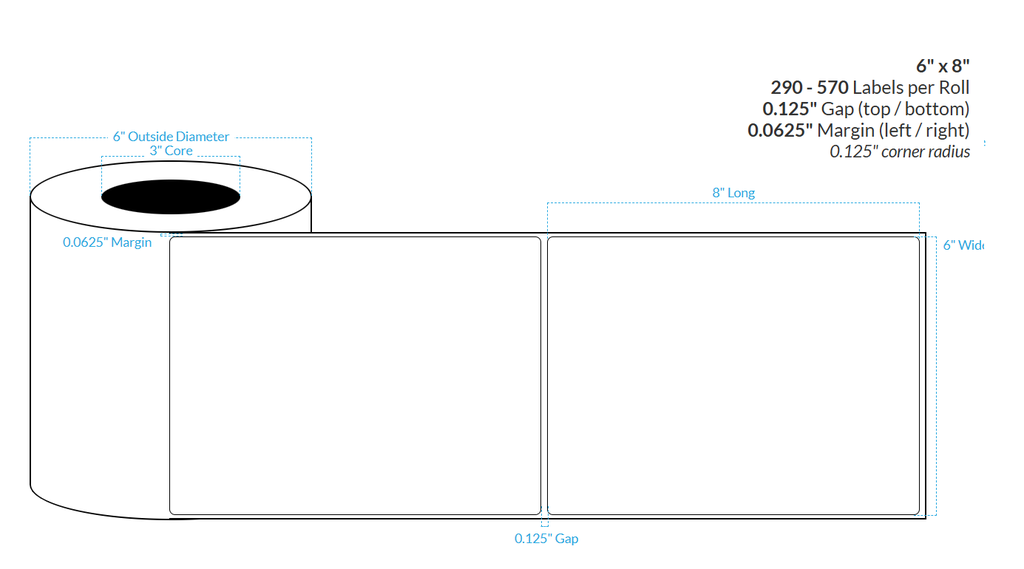 [100817-3X6-MWB5609-151-1000000] 6" X 8" MATTE WHITE BOPP (BS5609 CERTIFICATION) {ROUNDED CORNERS} Blank Roll Labels  (3"CORE/6"OD)