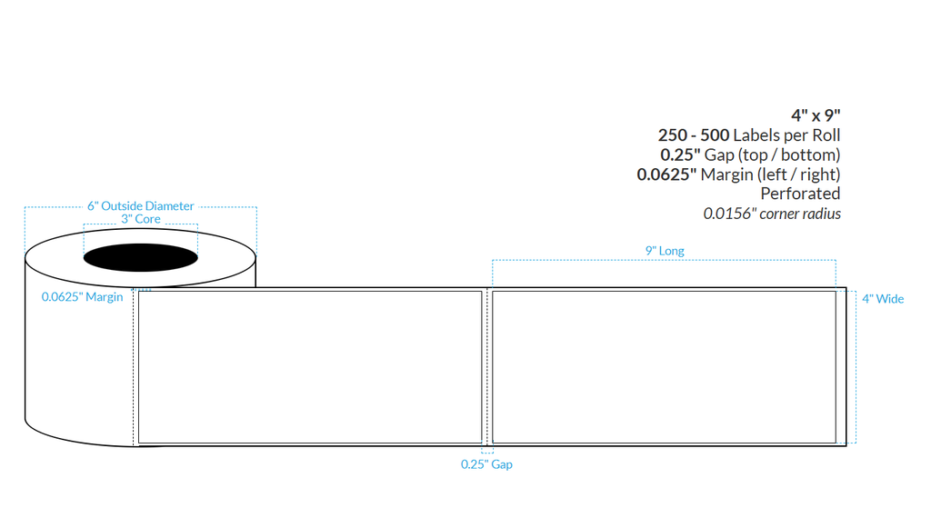 4" X 9" Matte White BOPP (BS5609 Certification) {Rectangle/Square Corners} Roll Labels PERFORATED (3"Core/6"OD)