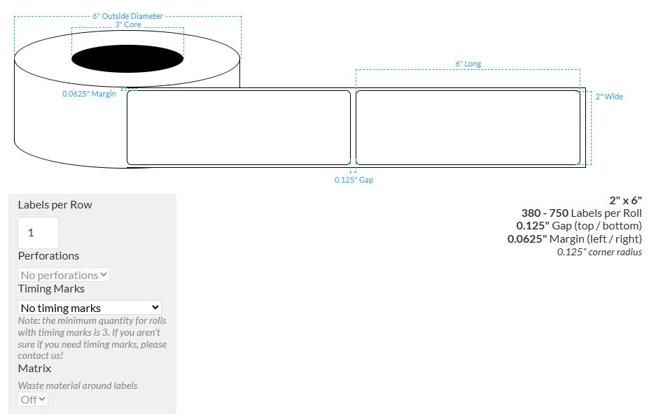 [100458-3X6-HGWP-151-1000000] 2" X 6" High Gloss White Paper {Rounded Corners} Roll Labels (3"Core/6"OD)