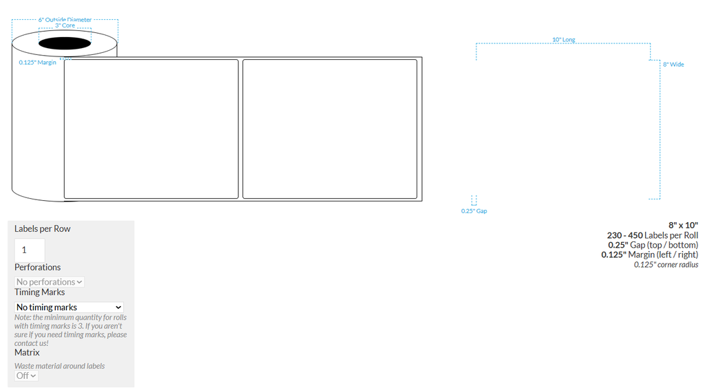 8" X 10" MATTE WHITE BOPP(BS5609 CERTIFICATION) {ROUNDED CORNERS} Roll Labels  (3"CORE/6"OD)