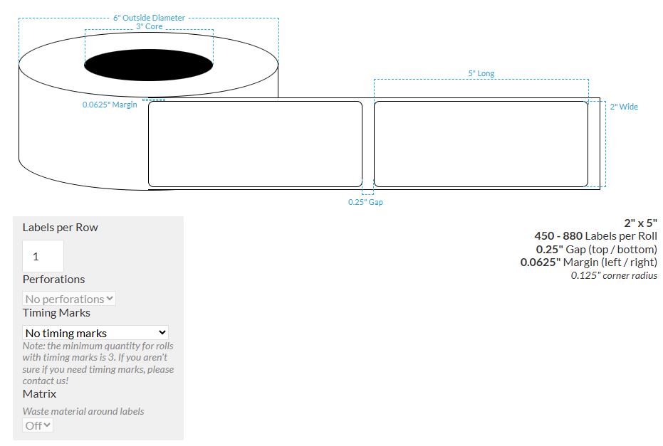 [100247-3X6-HGWP-151-1000000] 2" x 5" HIGH GLOSS WHITE PAPER {ROUNDED CORNERS} Roll Labels (3"CORE/6"OD)