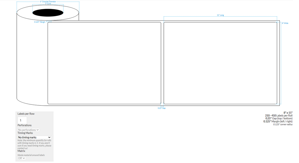 8" X 11" MATTE WHITE BOPP(BS5609 CERTIFICATION) {ROUNDED CORNERS} Roll Labels  (3"CORE/6"OD)