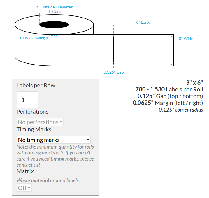 3" X 6" MATTE WHITE BOPP (BS5609 CERTIFICATION) {ROUNDED CORNERS} Blank Roll Labels  (3"CORE/8"OD)
