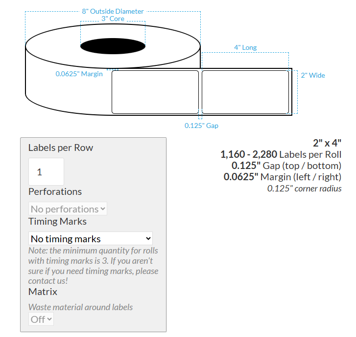 [100594-3X8-MWB5609-206-1000000] 2" X 4" MATTE WHITE BOPP (BS5609 CERTIFICATION) {ROUNDED CORNERS} Blank Roll Labels  (3"CORE/8"OD)