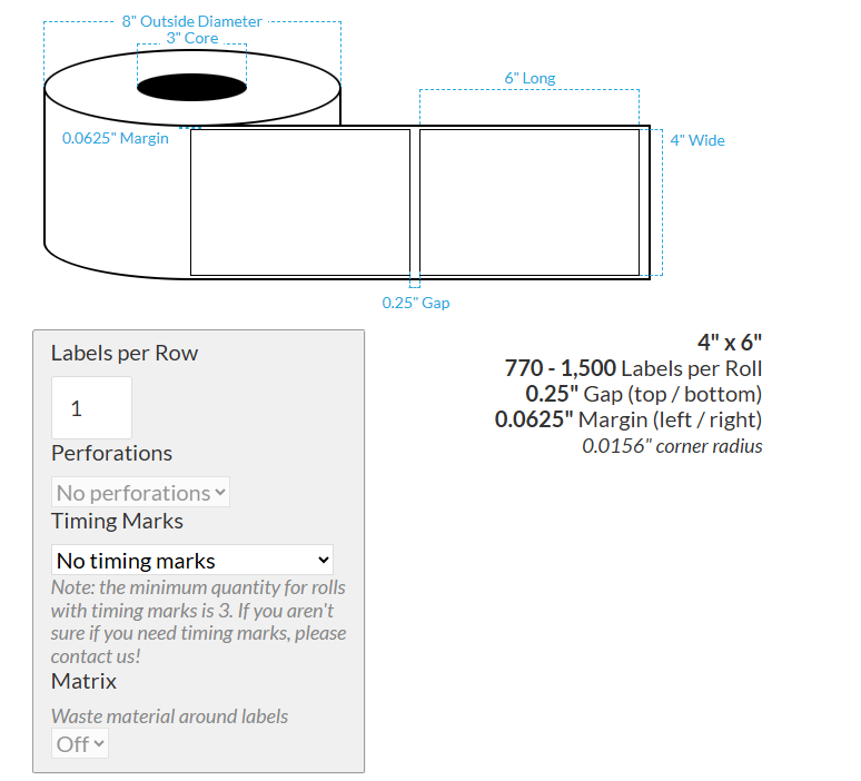 4" x 6" CANON LX-P5510 MATTE WHITE BOPP {RECTANGLE/SQUARE CORNERS} Roll Labels  (3"CORE/8"OD)