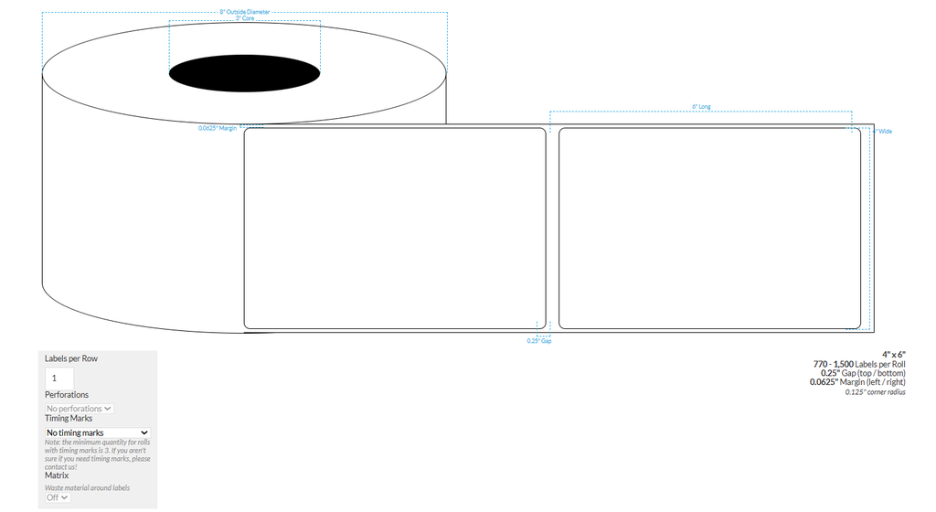 [100020-3X8-HGB-189-1000000] 4" X 6" Canon LX-D5500 High Gloss White BOPP {Rounded Corners} Roll Labels  (3"Core/8"OD)