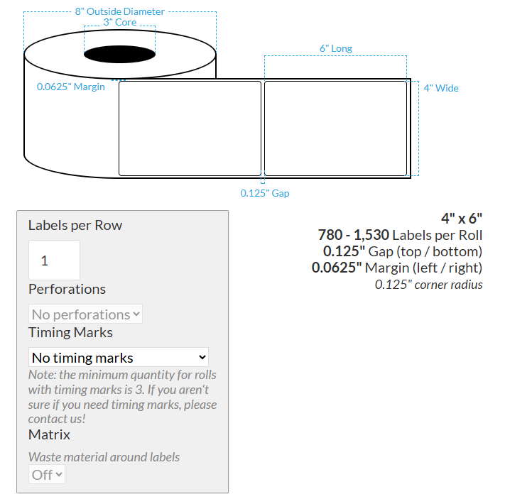 4" x 6" VIPColor VP750 HIGH GLOSS WHITE BOPP (ROUNDED CORNERS) Roll Labels (3"CORE/8"OD)