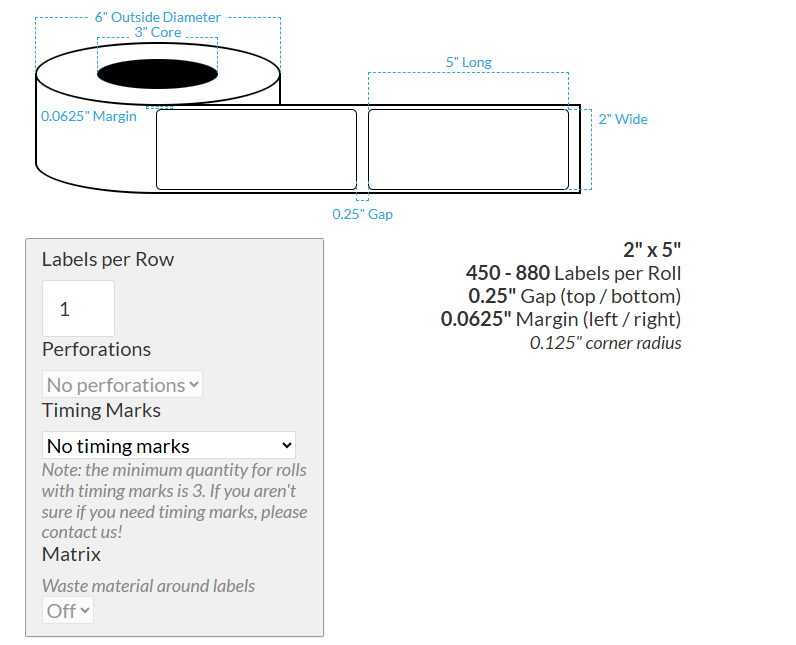 [100247-3X6-HGB-162-1000000] 2" X 5" VIPColor VP650 High Gloss White BOPP (Rounded Corners) Roll Labels (3"Core/8"OD)