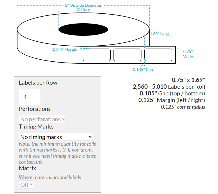 0.75" X 1.69" SMOOTH SILVER HOLOGRAPHIC {ROUNDED CORNERS} Roll Labels  (3"CORE/8"OD)