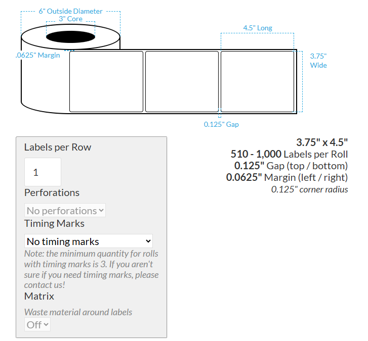 3.75" x 4.5" REMOVABLE MATTE WHITE Polypropylene BOPP {ROUNDED CORNERS} Roll Labels  (3"CORE/6"OD)