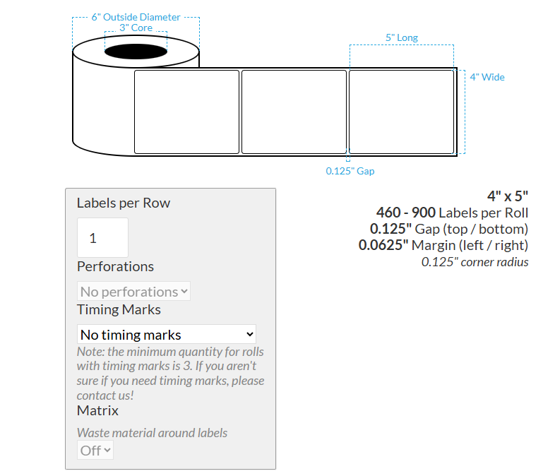 [100732-3X6-SAB-151-1000000] 4" x 5" SATIN Polypropylene BOPP {ROUNDED CORNERS} Roll Labels (3"CORE/6"OD)