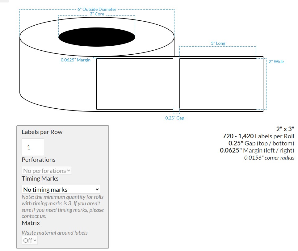 [104225-3X6-HGB-158-1000000] 2" X 3" High Gloss White Polypropylene BOPP {Sqaure Coprners} Roll Labels (2"Core/6"OD) Primara LX600