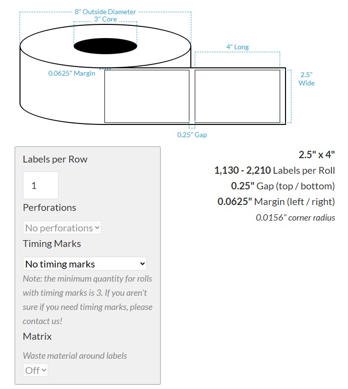 2.5" X 4" INKJET CLEAR Polypropylene BOPP {REC/SQUARE} Roll Labels (3"CORE/8"OD)