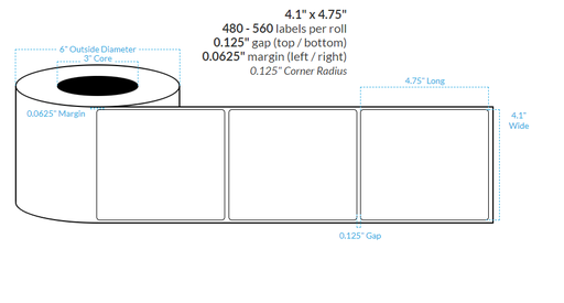 [101326-3X6-MWB-117-1000000] 4.1" x 4.75" MATTE WHITE Polypropylene BOPP {ROUNDED CORNERS} Roll Labels (3"CORE/6"OD)