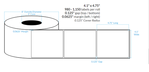 [101326-3X8-MWB-110-1000000] 4.1" x 4.75" MATTE WHITE Polypropylene BOPP {ROUNDED CORNERS} Roll Labels (3"CORE/8"OD)