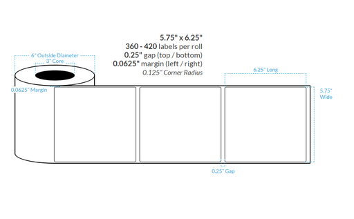 [101325-3X6-MWB-162-1000000] 5.75" x 6.25" MATTE WHITE Polypropylene BOPP {ROUNDED CORNERS} Roll Labels  (3"CORE/6"OD)