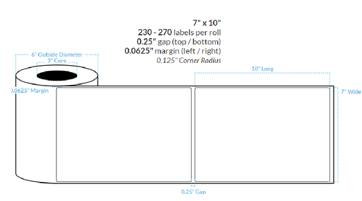 [101294-3X6-MWB-117-1000000] 7" x 10" MATTE WHITE Polypropylene BOPP {ROUNDED CORNERS} Roll Labels  (3"CORE/6"OD)