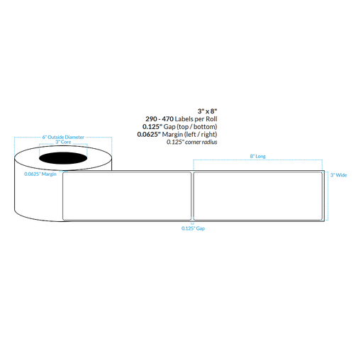 [000000-3X6-HGB-151-1000000] 3" x 8"  HIGH GLOSS WHITE Polypropylene BOPP {ROUNDED CORNERS} Roll Labels (3"CORE/6"OD)