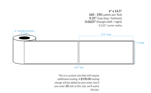 [103398-3X6-HGB-151-1000000] 6" x 14.5" HIGH GLOSS WHITE Polypropylene BOPP {SQUARE CORNERS} Roll Labels (3"CORE/6"OD)