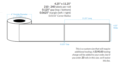 [103615-3X6-HGB-151-1000000] 4.25" X 11.25" PREMIUM HIGH GLOSS WHITE Polypropylene BOPP {SQUARE CORNERS} Roll Labels  (3"CORE/6"OD)