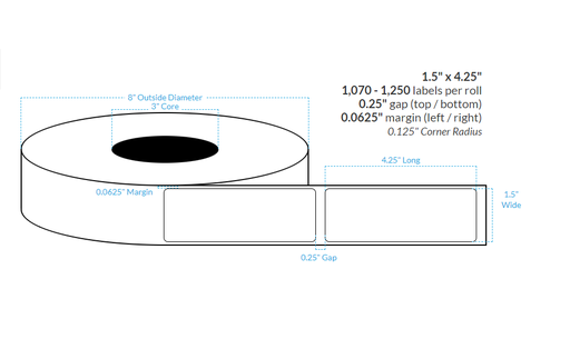 [101350-3X8-MK-161-1000000] 1.5" x 4.25"  MATTE KIMDURA {ROUNDED CORNERS} Roll Labels (3"CORE/8"OD)