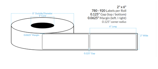 [100458-3X8-MWB-110-1000000] 2" x 6" MATTE WHITE Polypropylene  BOPP {ROUNDED CORNERS} Roll Labels (3"CORE/8"OD)