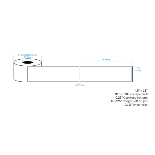 [100422-3X8-HGB-110-1000000] 4.5" x 15"  HIGH GLOSS WHITE Polypropylene BOPP {ROUNDED CORNERS} Roll Labels (3"CORE/8"OD)